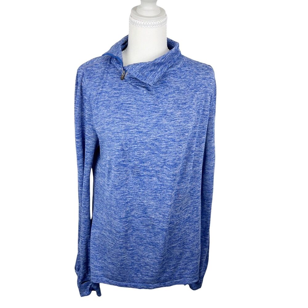 Oiselle Pullover Women Large Blue Heather Sweater Workout Active Mock Neck
